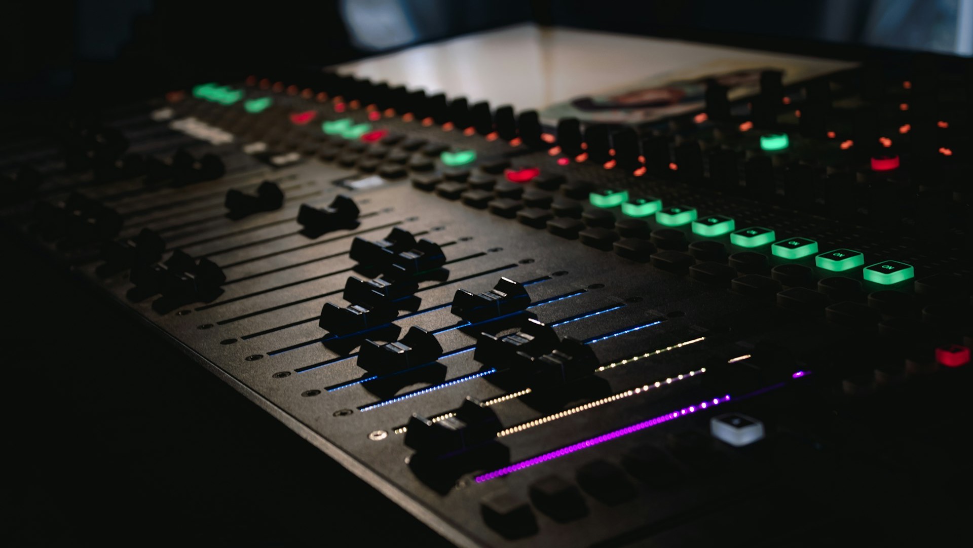 black and green audio mixer